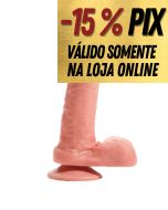 PRÓTESE CONVENCIONAL MACIÇA COM VENTOSA E SACO ESCROTAL - BEGE - 16 X 4 CM - HOT FLOWERS