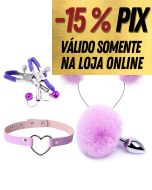 KIT COM 4 ITENS: PLUG COM POMPOM + TIARA ORELINHA + GRAMPO PARA MAMILOS + GARGANTILHA