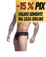    CUECA EM CIRRE PRETO E VERM TRABALHADO FRENTE SLIP E ATRAS JOCK - SD