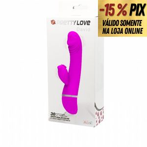 VIBRADOR DAVID EM PURO SILICONE DUPLA ESTIMULAÇÃO - 30 VELOCIDADES - PRETTY LOVE - PILHA