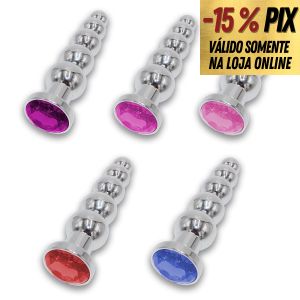 PLUG ANAL DE AÇO ESCALONADO COM BRILHANTE - 12 X 2,2 CM