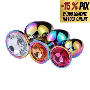 PLUG ANAL DE AÇO COLORIDO COM PEDRA DE CRISTAL - TAMANHO P 