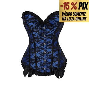 CORSELET AZUL E PRETO COM FLORES