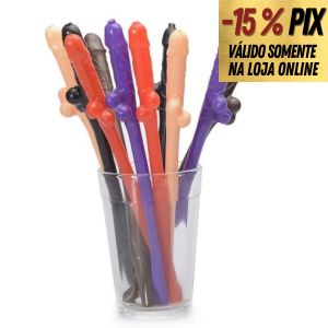 CANUDINHOS COLORIDOS EM FORMATO DE PÊNIS - EMBALAGEM COM 10 UNIDADES