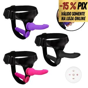 STRAP ON DUPLO EM SILICONE COM VIBRO RECARREGÁVEL