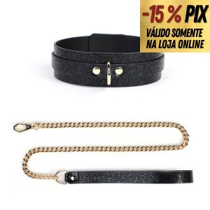 COLEIRA EM COURO SINT&Eacute;TICO COM GUIA EM METAL