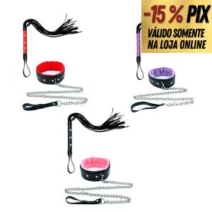 KIT COLEIRA COM GUIA E CHICOTE