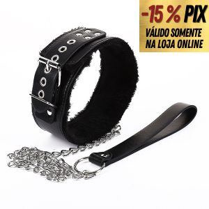 COLEIRA EM COURO SINT&Eacute;TICO PELUCIADA COM GUIA