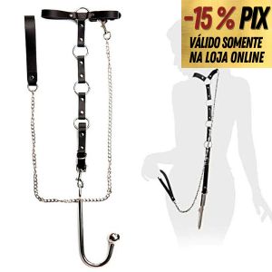 COLEIRA EM COURO SINT&Eacute;TICO COM GANCHO ANAL EM A&Ccedil;O