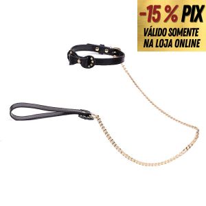 COLEIRA PRETA COM GUIA E LAÇO