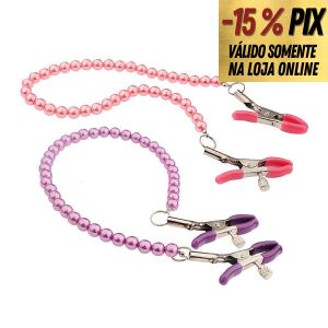 PRENDEDOR DE MAMILOS COM CORRENTE DE PÉROLAS