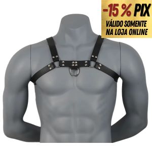HARNESS PEITO EM COURO SINTÉTICO COM METAL