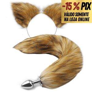 KIT PLUG ANAL RABO DE RAPOSA E TIARA COM ORELHAS - MARROM