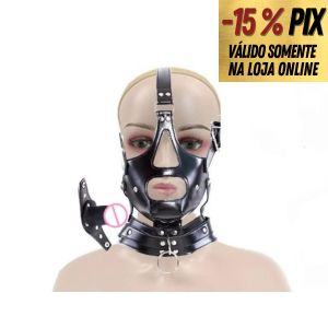 MÁSCARA BDSM EM COURO SINTÉTICO COM MORDAÇA 