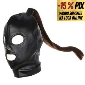 MÁSCARA BDSM EM COURO SINTÉTICO COM CABELO
