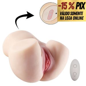 MASTURBADOR VAGINA E ÂNUS COM SUCÇÃO EM CYBERSKIN COM CONTROLE REMOTO - RECARREGÁVEL VIA CABO USB