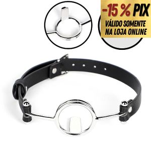 MORDAÇA EM COURO SINTÉTICO E AÇO