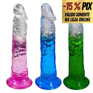 PRÓTESE JELLY BICOLOR EM FORMATO DE PÊNIS COM VENTOSA
