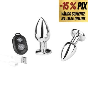 PLUG ANAL DE AÇO RECARREGÁVEL  COM 10 MODOS DE VIBRAÇÕES E CONTROLE - TAM M