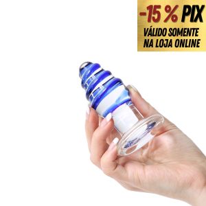 PLUG ANAL EM VIDRO COM TEXTURA ESPIRAL AZUL