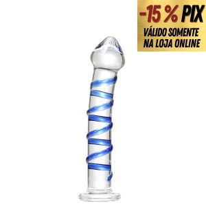 PLUG ANAL DE VIDRO COM PONTA CÔNICA E  TEXTURA EM ESPIRAL AZUL