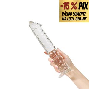 PLUG DE VIDRO EM FORMATO DE PÊNIS COM TEXTURA - 26CM X 5,6CM