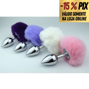 PLUG ANAL AÇO POMPOM DE COELHO - TAM. M