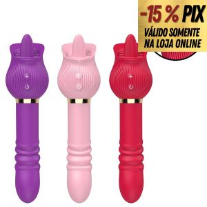 JANE - VIBRADOR EM FORMATO DE ROSA COM LÍNGUA E VAI E VEM
